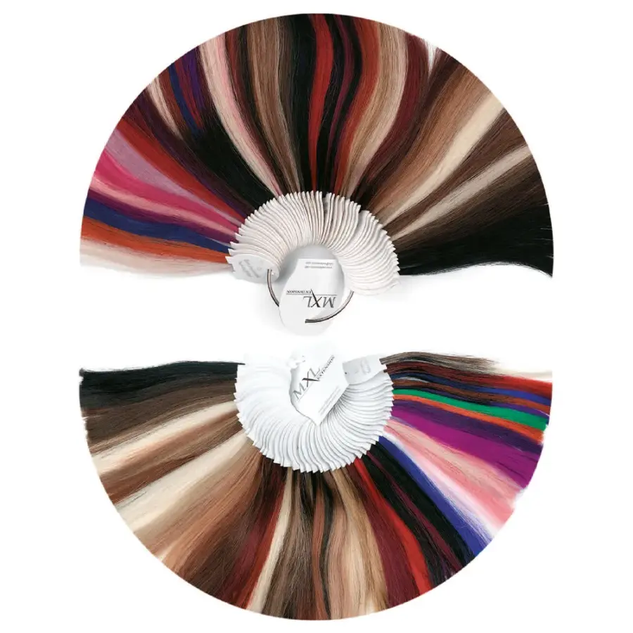 Cartella colori professionale MXL Extension anello con 52 tonalit&agrave; capelli veri e sintetici