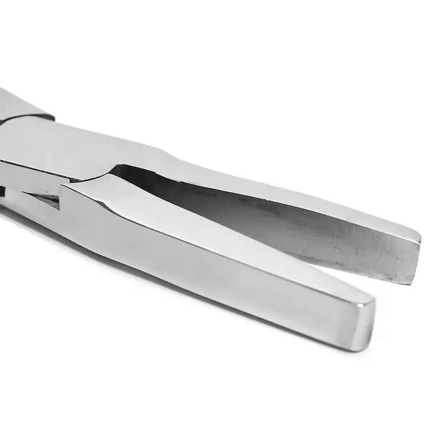 Pinza professionale in acciaio a punte piatte per il fissaggio di extension a fascia biadesiva (Tape-in)